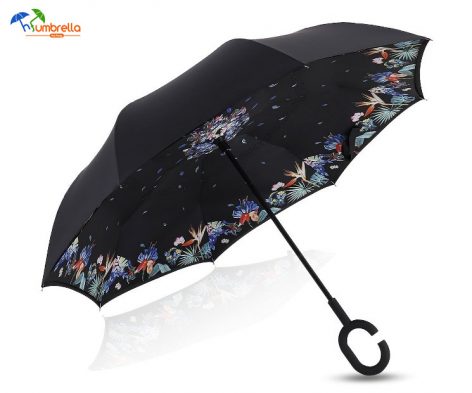 Hot Selling Double Layer Inverted Umbrella Windproof UV Protection Umbrella With C-Shaped Handle