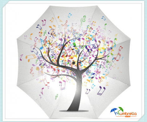 Custom Music Tree  Foldable Umbrella 100% Polyester Pongee Waterproof Fabric