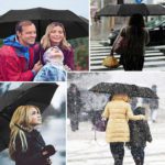 Winddichter, faltbarer Regenschirm mit Holzgriff