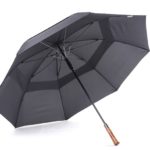 black umbrella with wooden handle