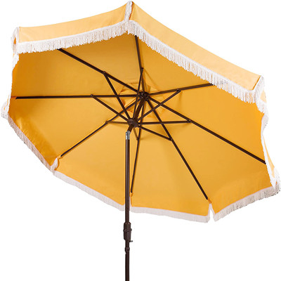 Fringe beach umbrella inside