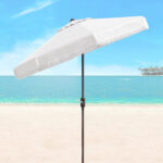 white fringe beach umbrella