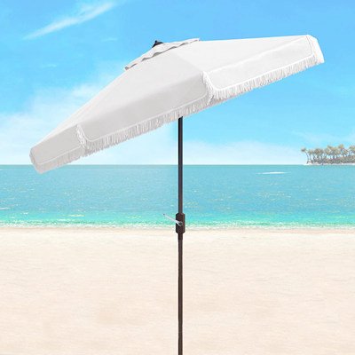 Custom White Fringe Beach Umbrella