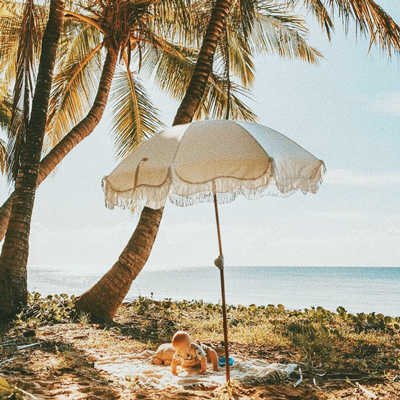 White Beach Umbrella with Tassels