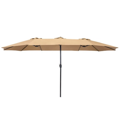 14ft Double-Sided Aluminum Table Umbrella with Crank-Khaki