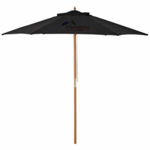 2.5 m wooden black parasol with logo print