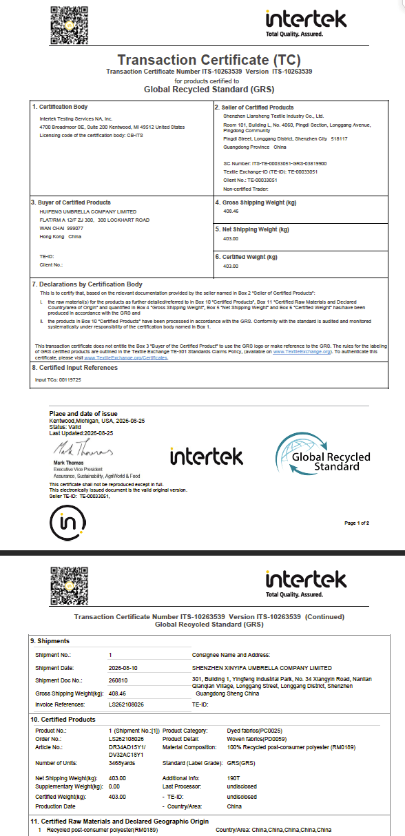 RPET FABRIC TC CERTIFACTION