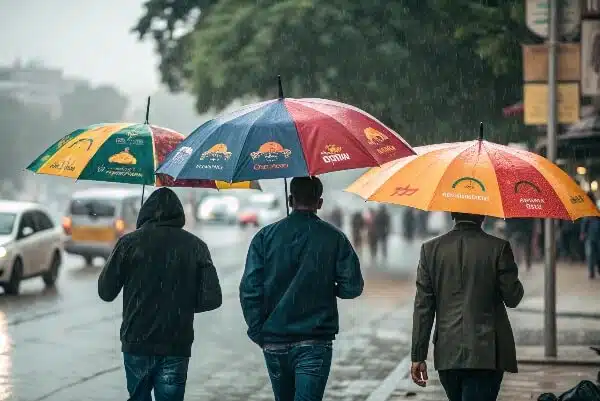 alcuni ragazzi tengono in mano degli ombrelli con il marchio attraente (1)