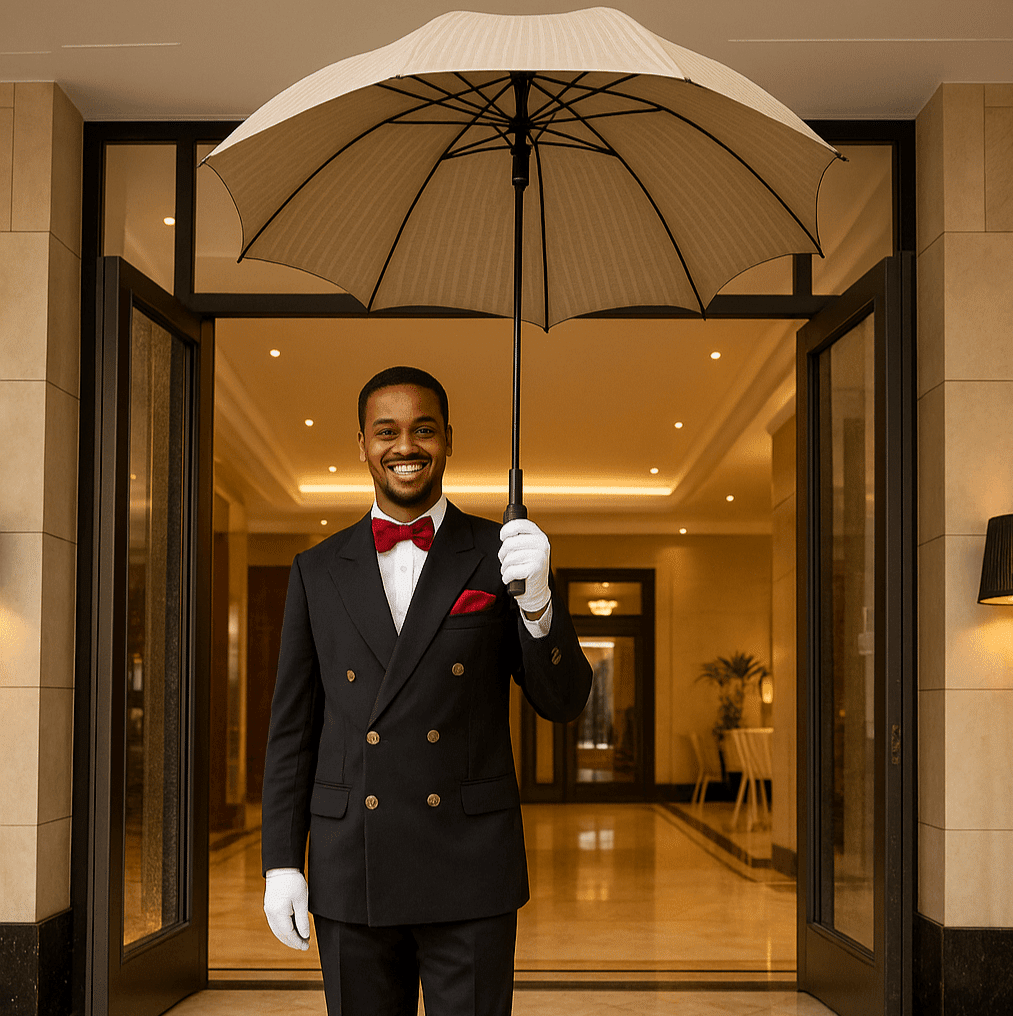 individueller Hotelportier-Regenschirm