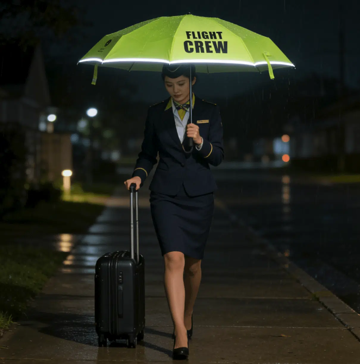 Guarda-chuva refletor para tripulantes de companhias aéreas