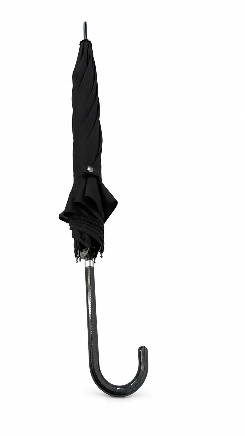 Closed custom black square umbrella with long PU leather crook handle