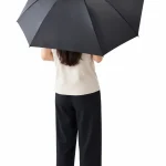 Rear view showing the space-saving square umbrella canopy