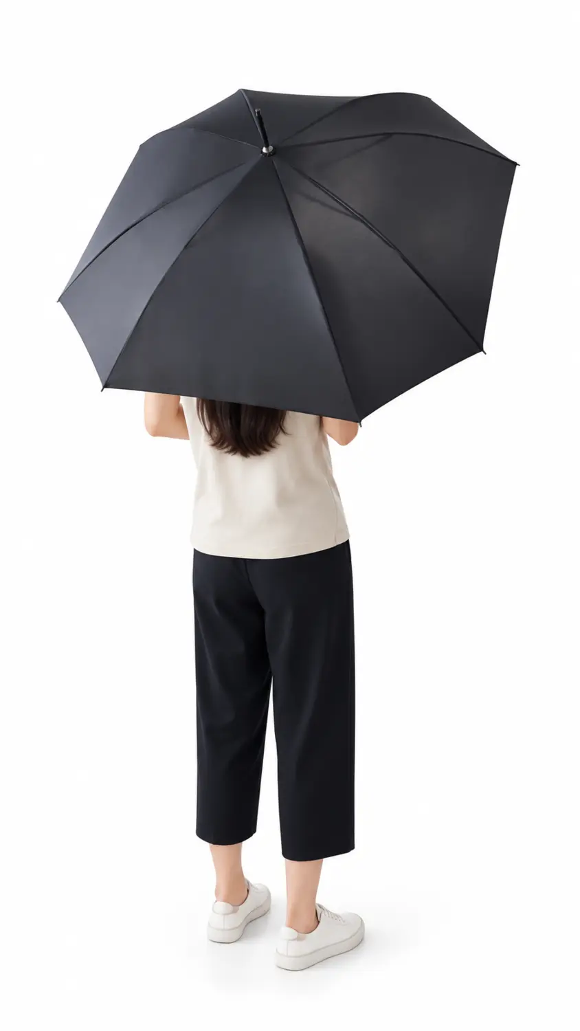 Rear view showing the space-saving square umbrella canopy