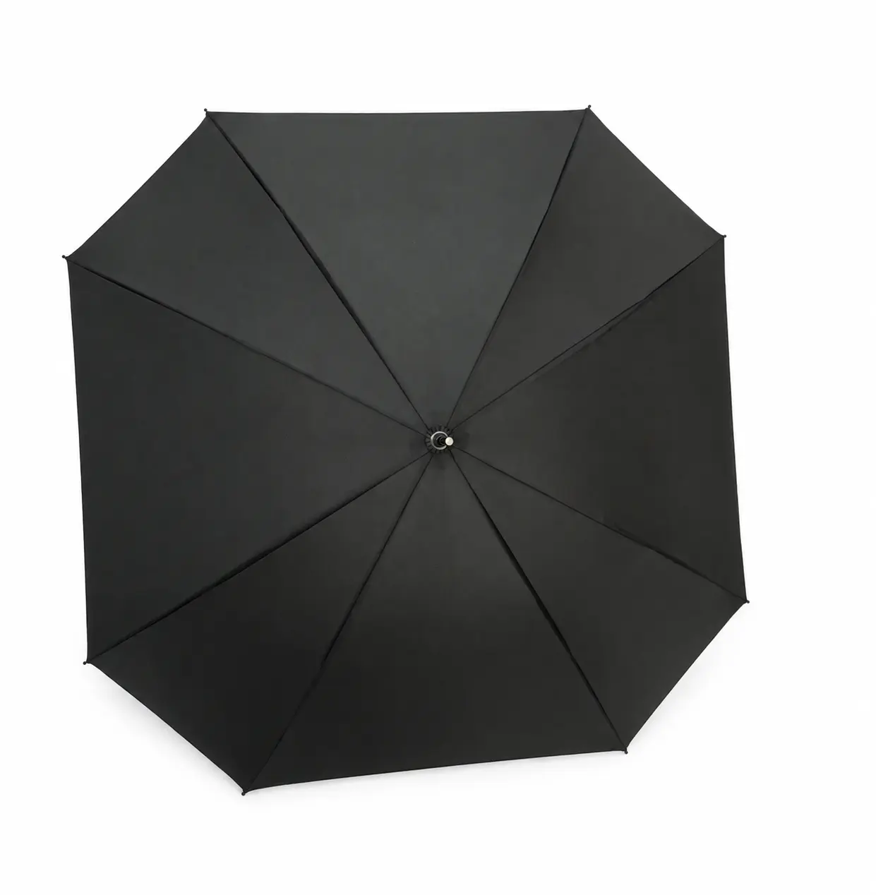 Top view of a custom black square umbrella for fashion events